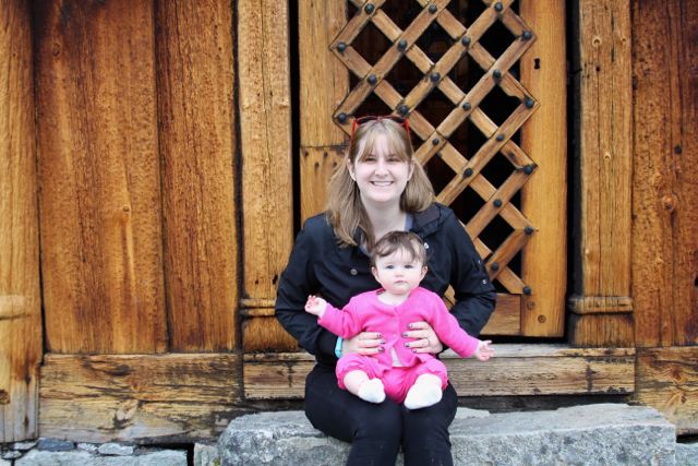 My daughter Erika and I outside Hedalen Stave Church. 